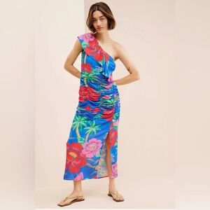 Farm Rio for Anthropologie Floral One-Shoulder Dress S